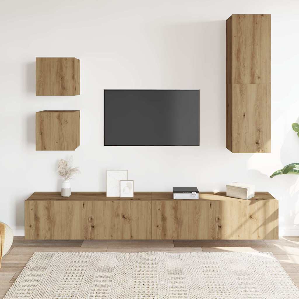 vidaXL 5 Piece TV Cabinet Set Wall-mounted Artisan Oak Engineered Wood 3