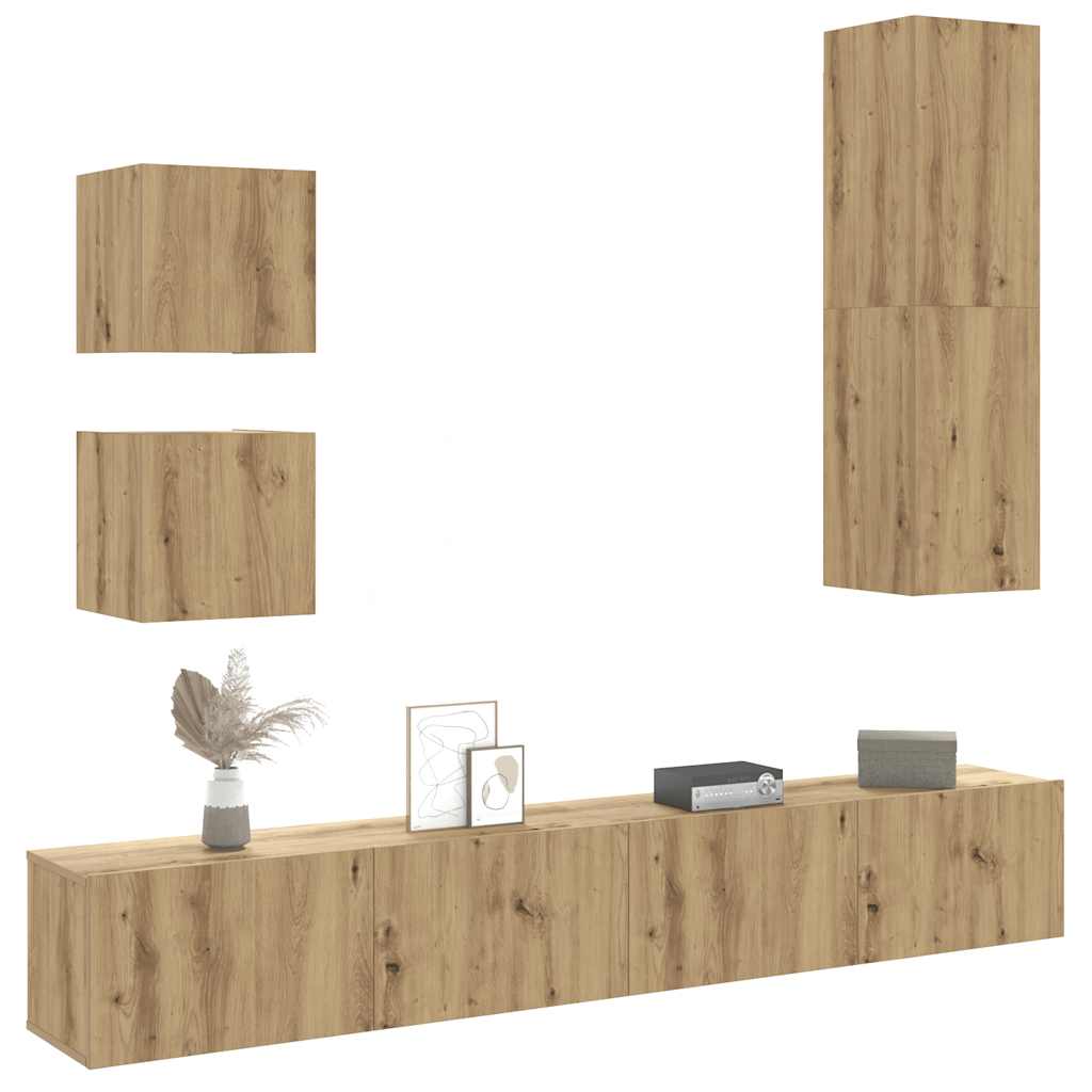 vidaXL 5 Piece TV Cabinet Set Wall-mounted Artisan Oak Engineered Wood 1