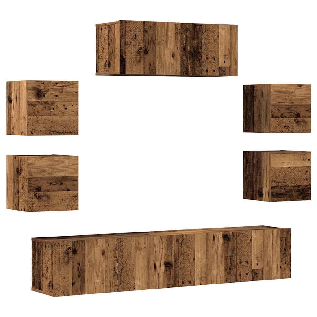 7 Piece TV Cabinet Set Engineered Wood Width 80 cm Old wood