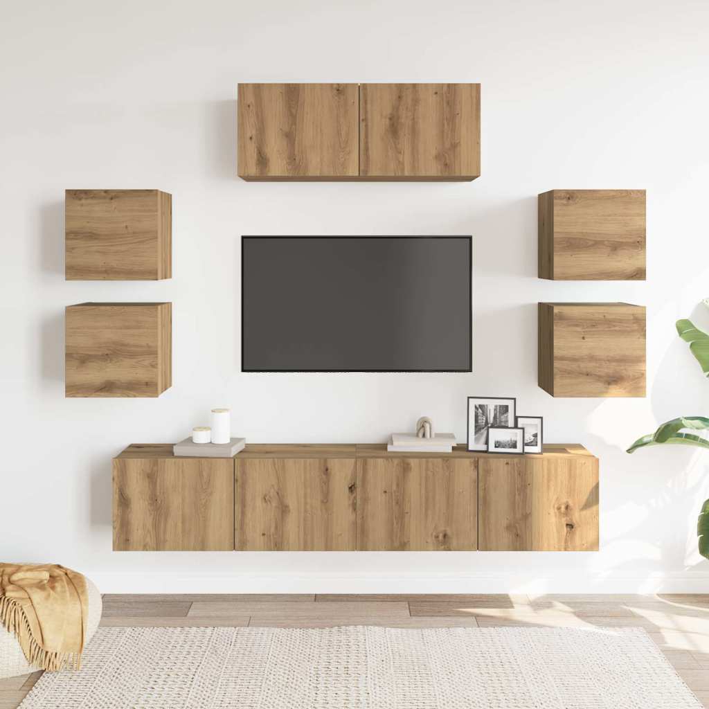 vidaXL 7 Piece TV Cabinet Set Wall-mounted Artisan Oak Engineered Wood 3