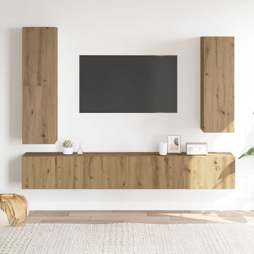 vidaXL 4 Piece TV Cabinet Set Wall-mounted Artisan Oak Engineered Wood 3