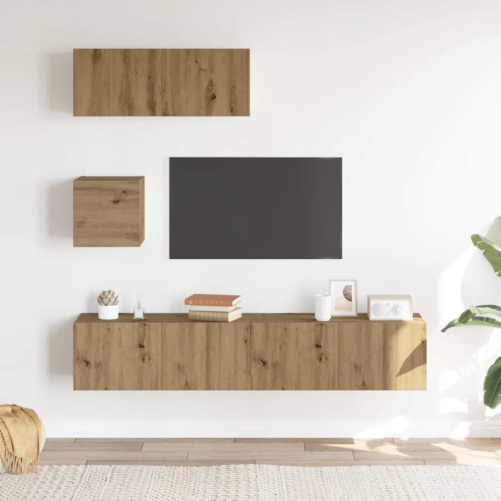 vidaXL 4 Piece TV Cabinet Set Wall-mounted Artisan Oak Engineered Wood 3