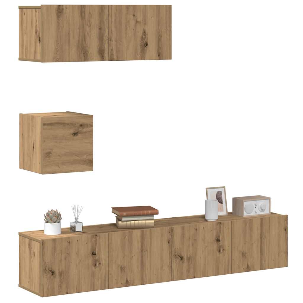 vidaXL 4 Piece TV Cabinet Set Wall-mounted Artisan Oak Engineered Wood 1