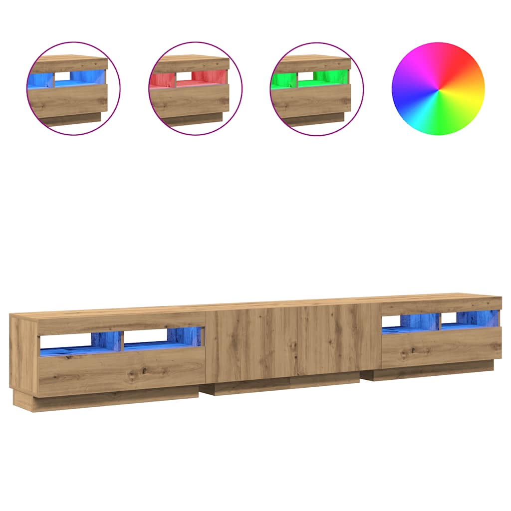 vidaXL TV Cabinet with LED Lights Artisan Oak 260x35x40 cm 2