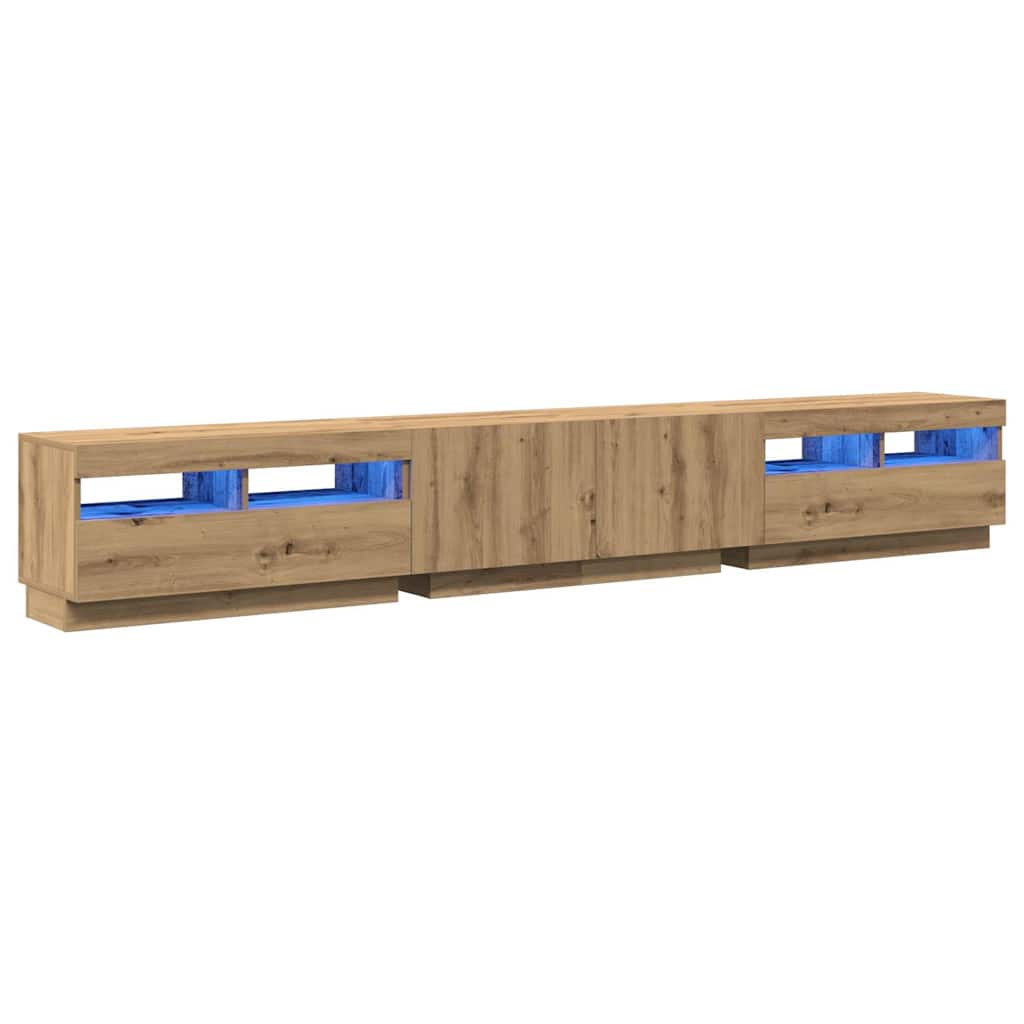 vidaXL TV Cabinet with LED Lights Artisan Oak 260x35x40 cm 5