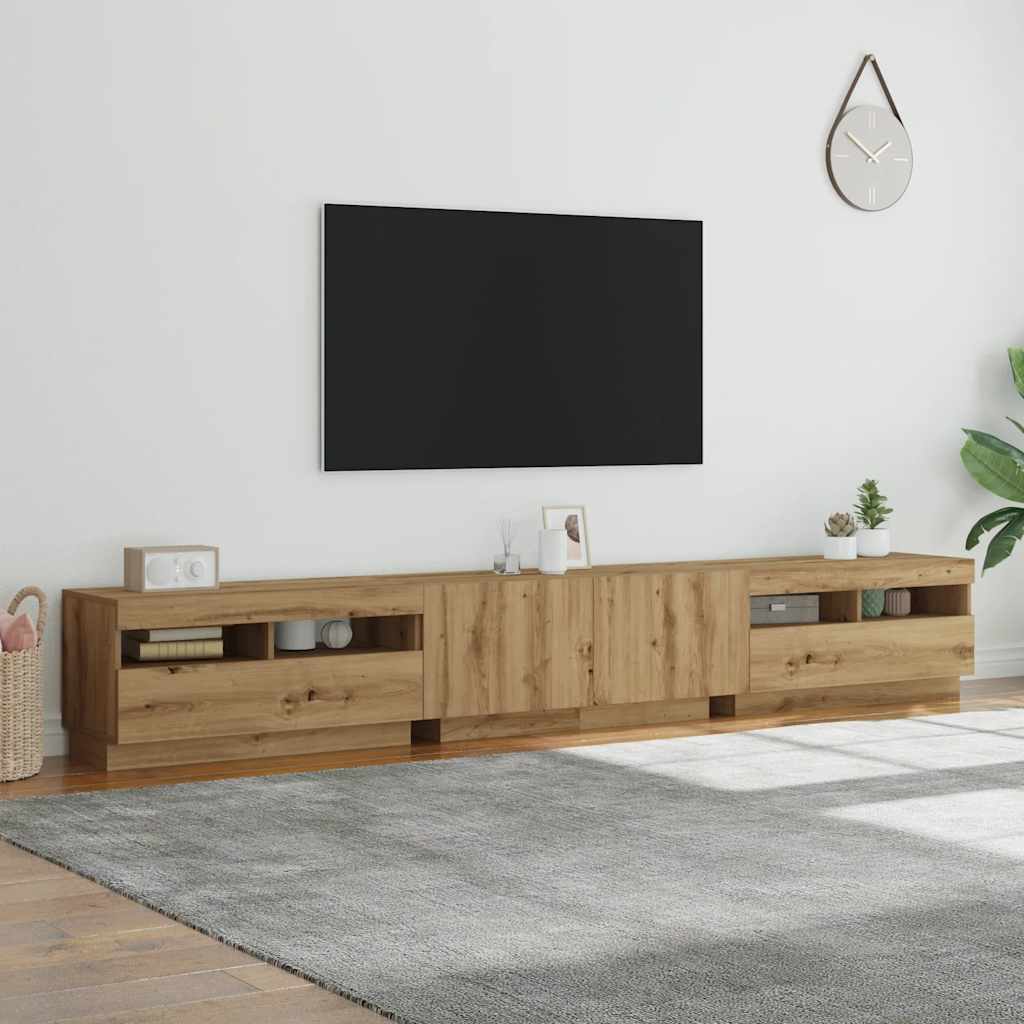 vidaXL TV Cabinet with LED Lights Artisan Oak 260x35x40 cm 3