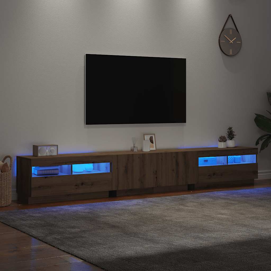 vidaXL TV Cabinet with LED Lights Artisan Oak 260x35x40 cm 4