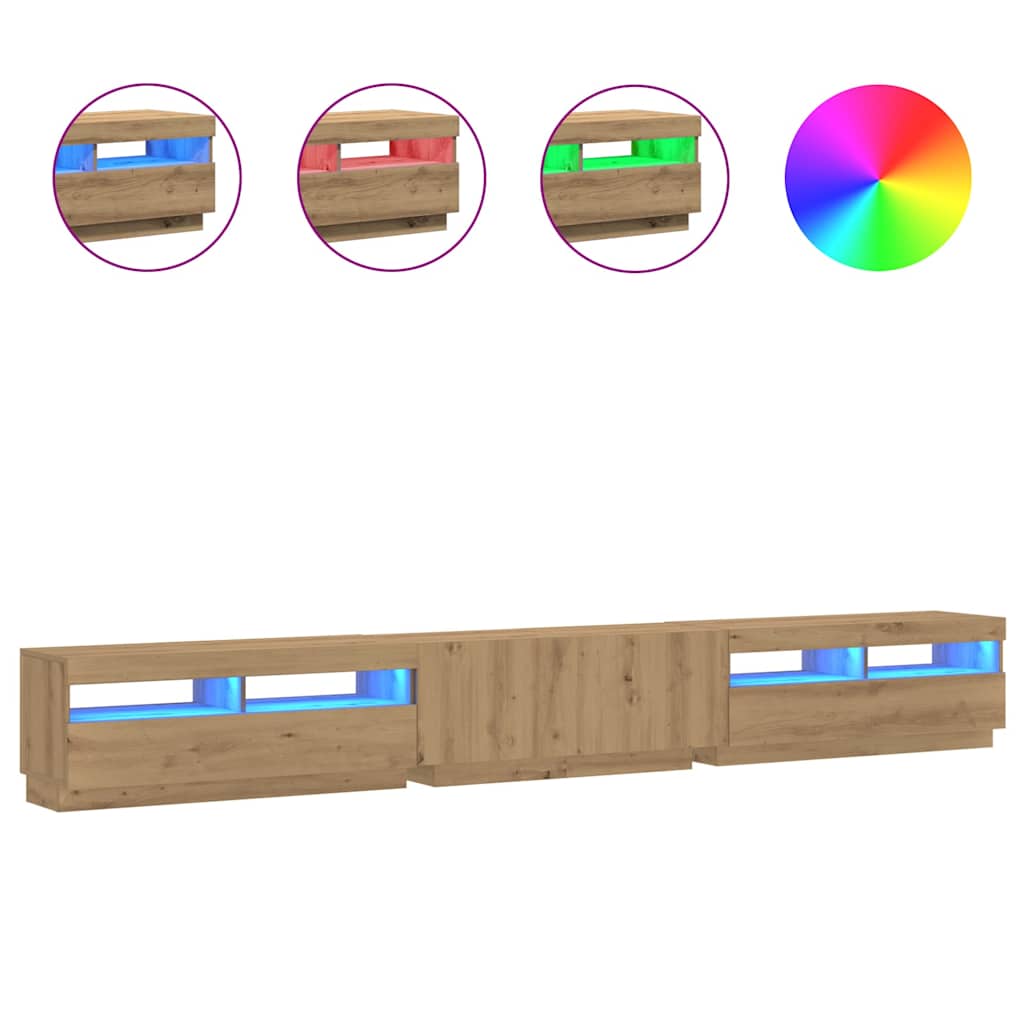 vidaXL TV Cabinet with LED Lights Artisan Oak 300x35x40 cm Engineered Wood 2
