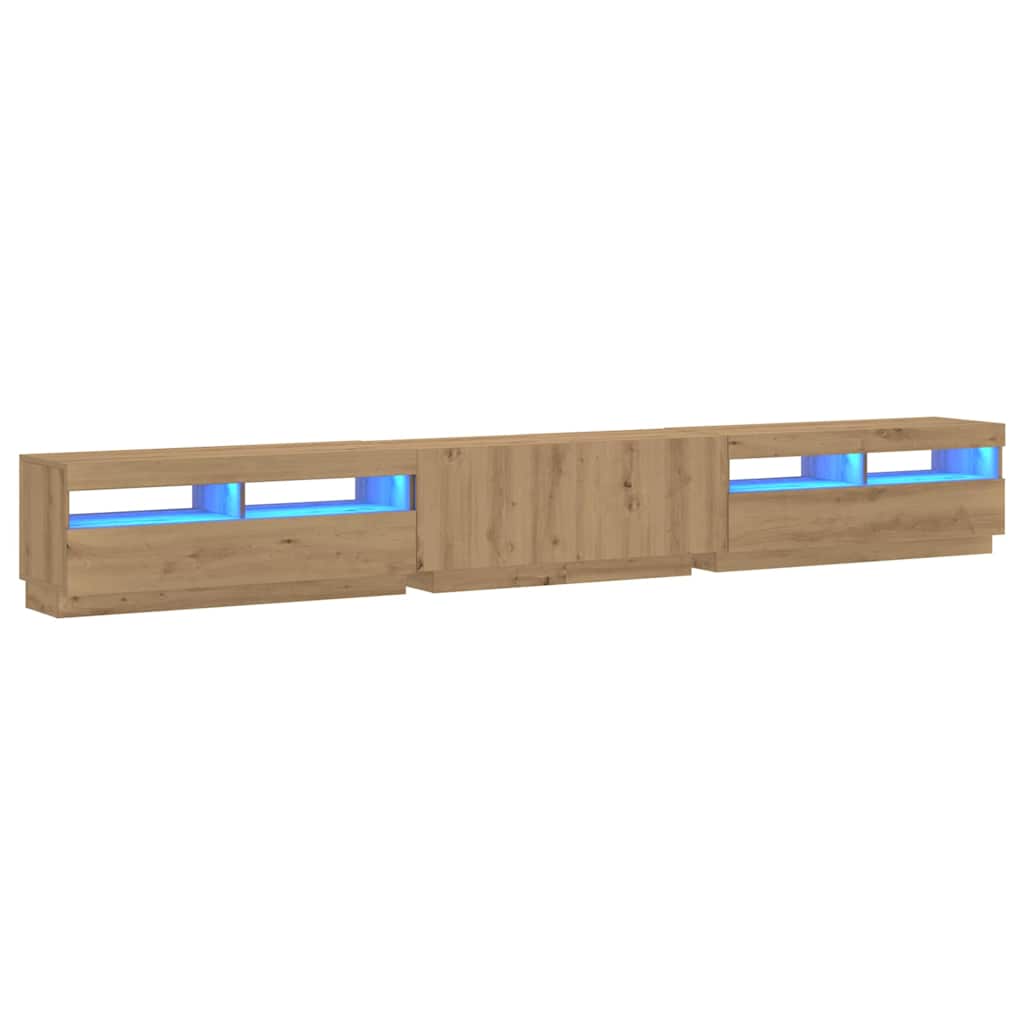 vidaXL TV Cabinet with LED Lights Artisan Oak 300x35x40 cm Engineered Wood 3