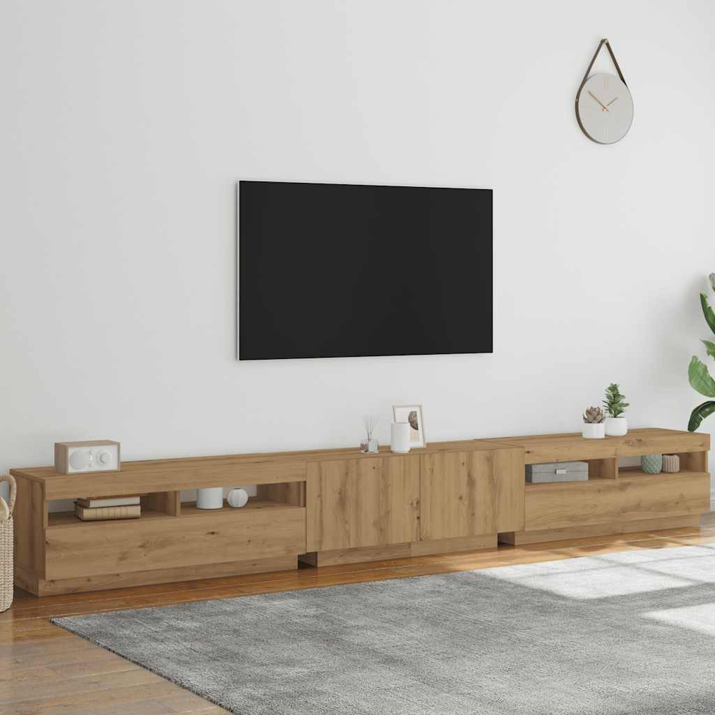 vidaXL TV Cabinet with LED Lights Artisan Oak 300x35x40 cm Engineered Wood 4