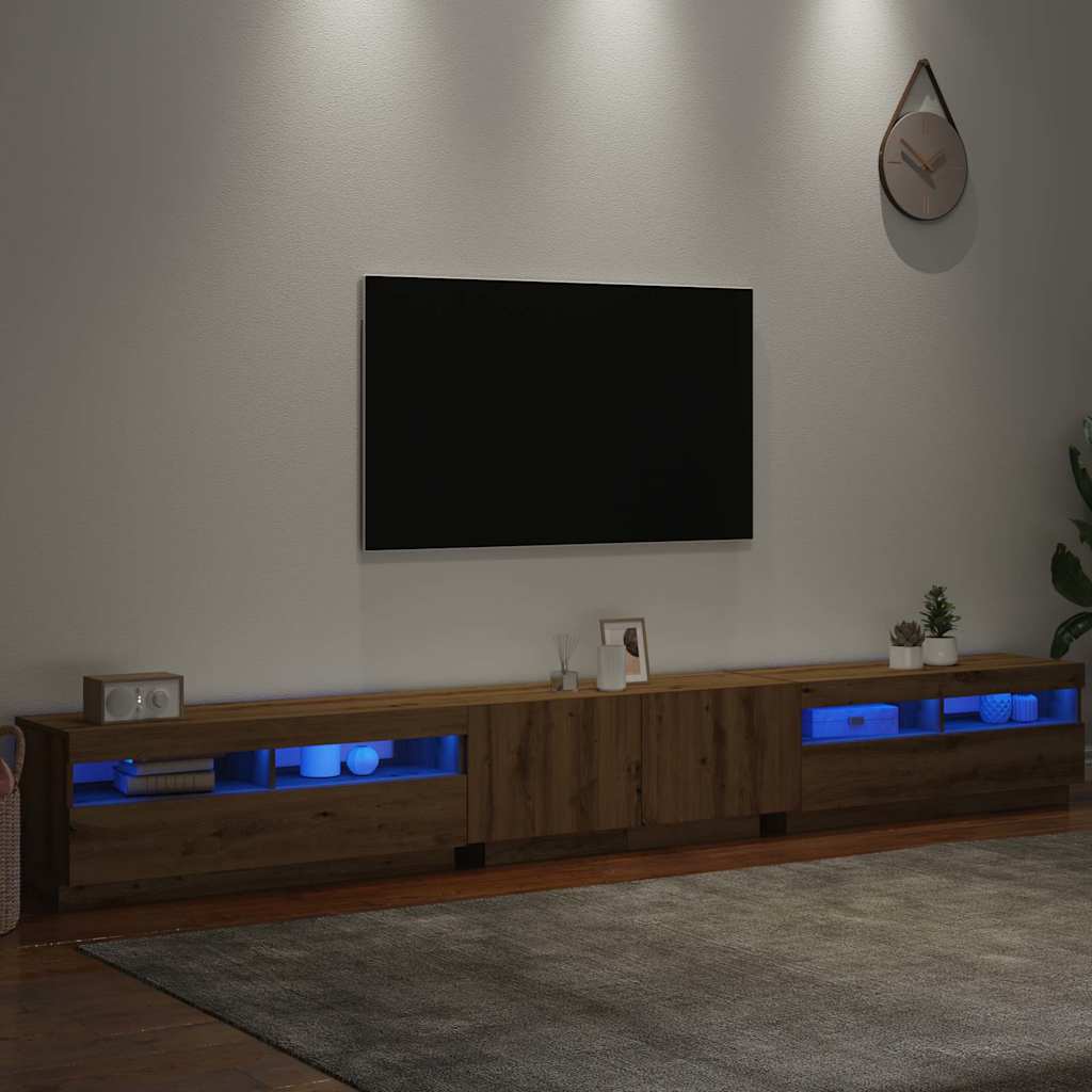 vidaXL TV Cabinet with LED Lights Artisan Oak 300x35x40 cm Engineered Wood 5