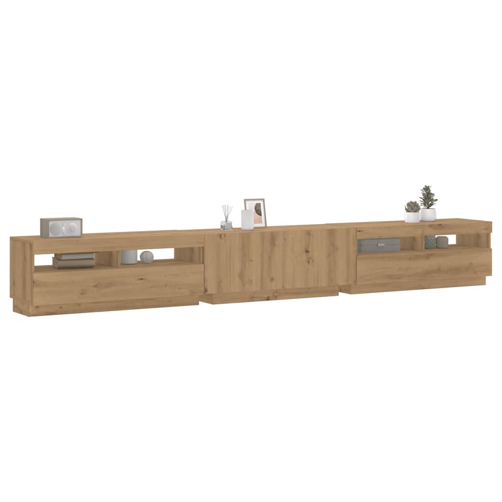 vidaXL TV Cabinet with LED Lights Artisan Oak 300x35x40 cm Engineered Wood 1