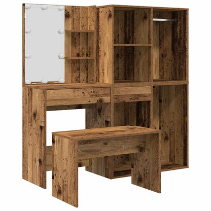 vidaXL Dressing Table Set with LED Old Wood Engineered Wood 2