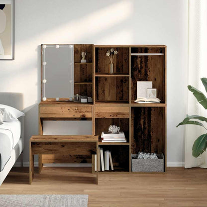 vidaXL Dressing Table Set with LED Old Wood Engineered Wood 3
