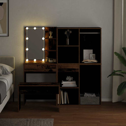 vidaXL Dressing Table Set with LED Old Wood Engineered Wood 4