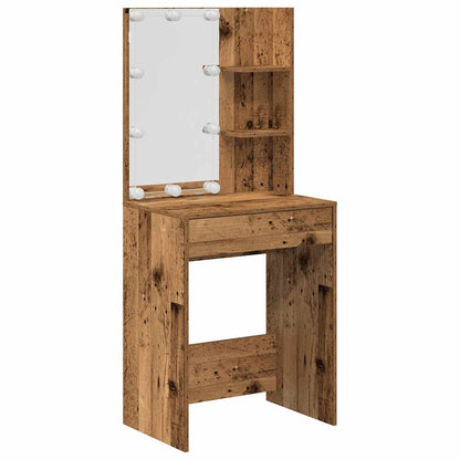 vidaXL Dressing Table Set with LED Old Wood Engineered Wood 5