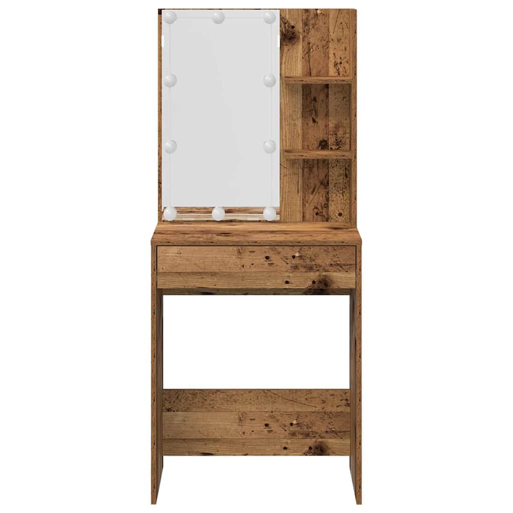 vidaXL Dressing Table Set with LED Old Wood Engineered Wood 6