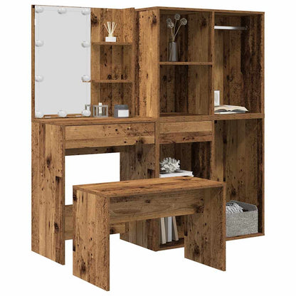 vidaXL Dressing Table Set with LED Old Wood Engineered Wood 1
