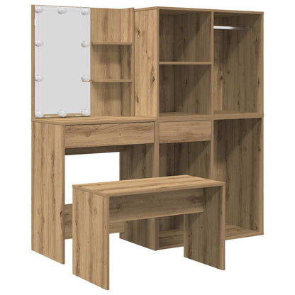vidaXL Dressing Table Set with LED Artisan Oak Engineered Wood 2
