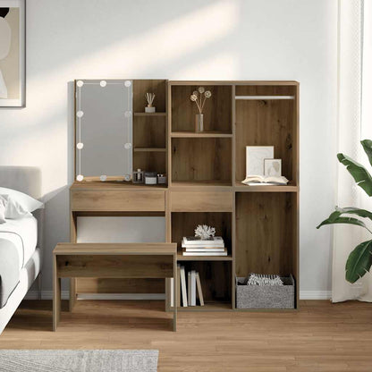 vidaXL Dressing Table Set with LED Artisan Oak Engineered Wood 3