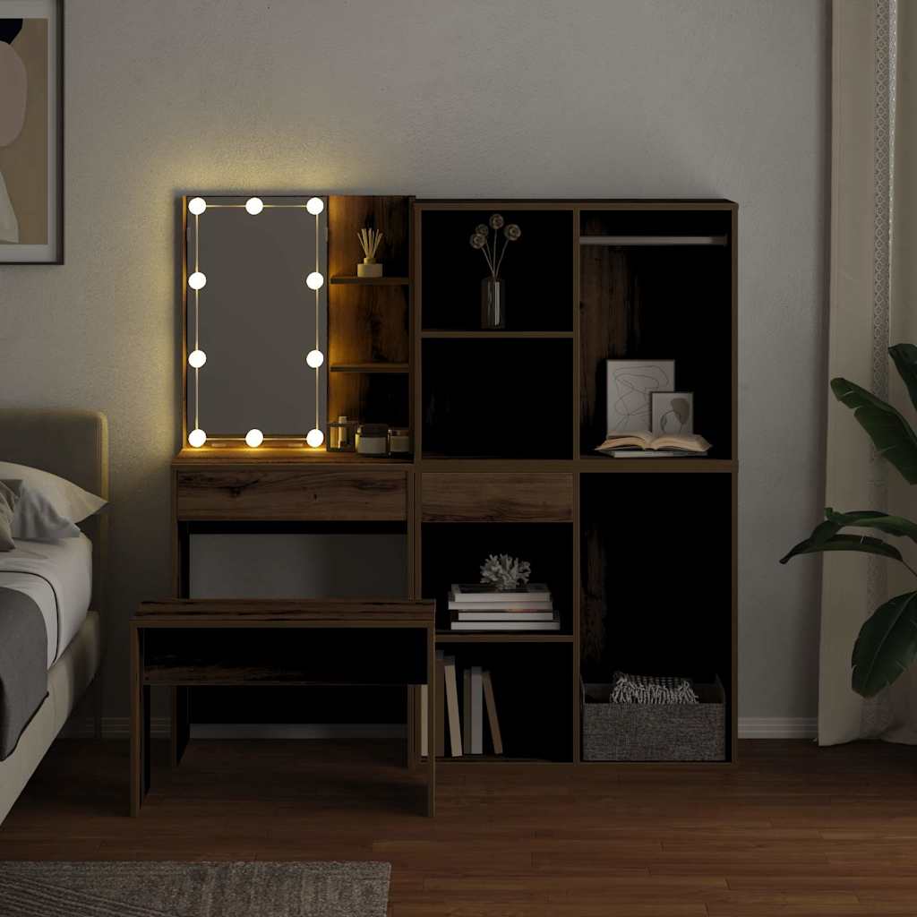 vidaXL Dressing Table Set with LED Artisan Oak Engineered Wood 4