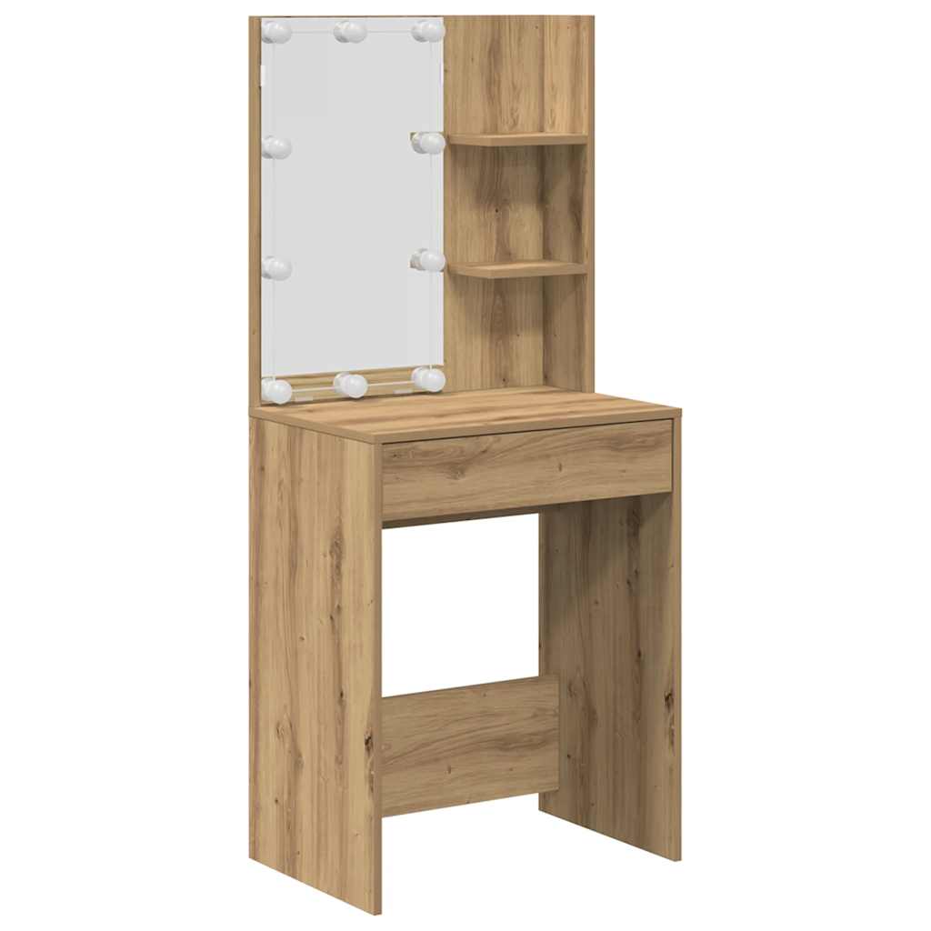 vidaXL Dressing Table Set with LED Artisan Oak Engineered Wood 5