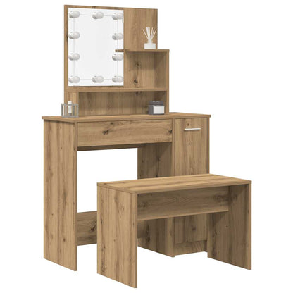 Dressing Table Set with LED Engineered Wood Depth 35 cm Artisan oak