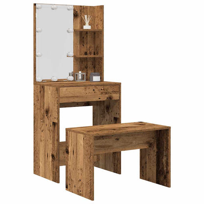 Dressing Table Set with LED Engineered Wood Depth 40 cm Width 60 cm Old wood