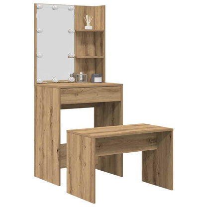 Dressing Table Set with LED Engineered Wood Depth 40 cm Width 60 cm Artisan oak