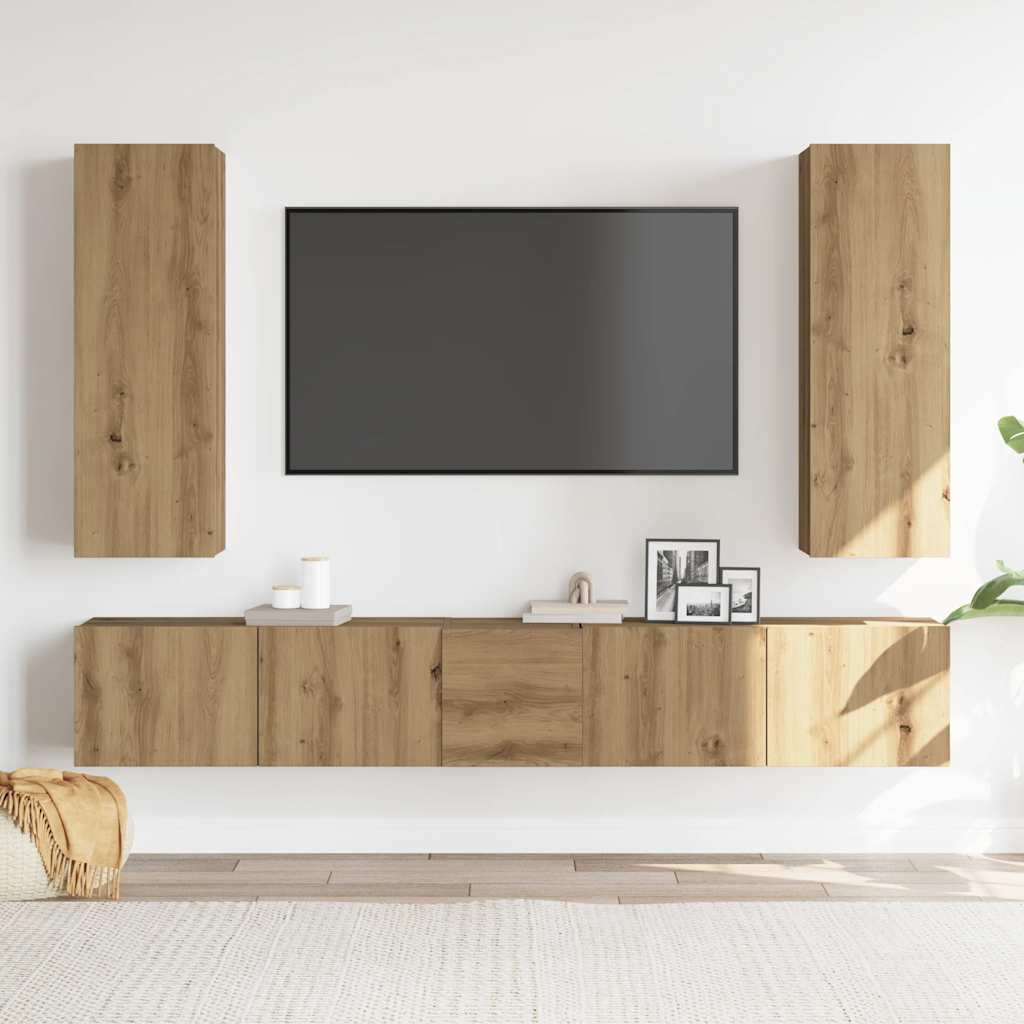 vidaXL 5 Piece TV Cabinet Set Wall-mounted Artisan Oak Engineered Wood 3