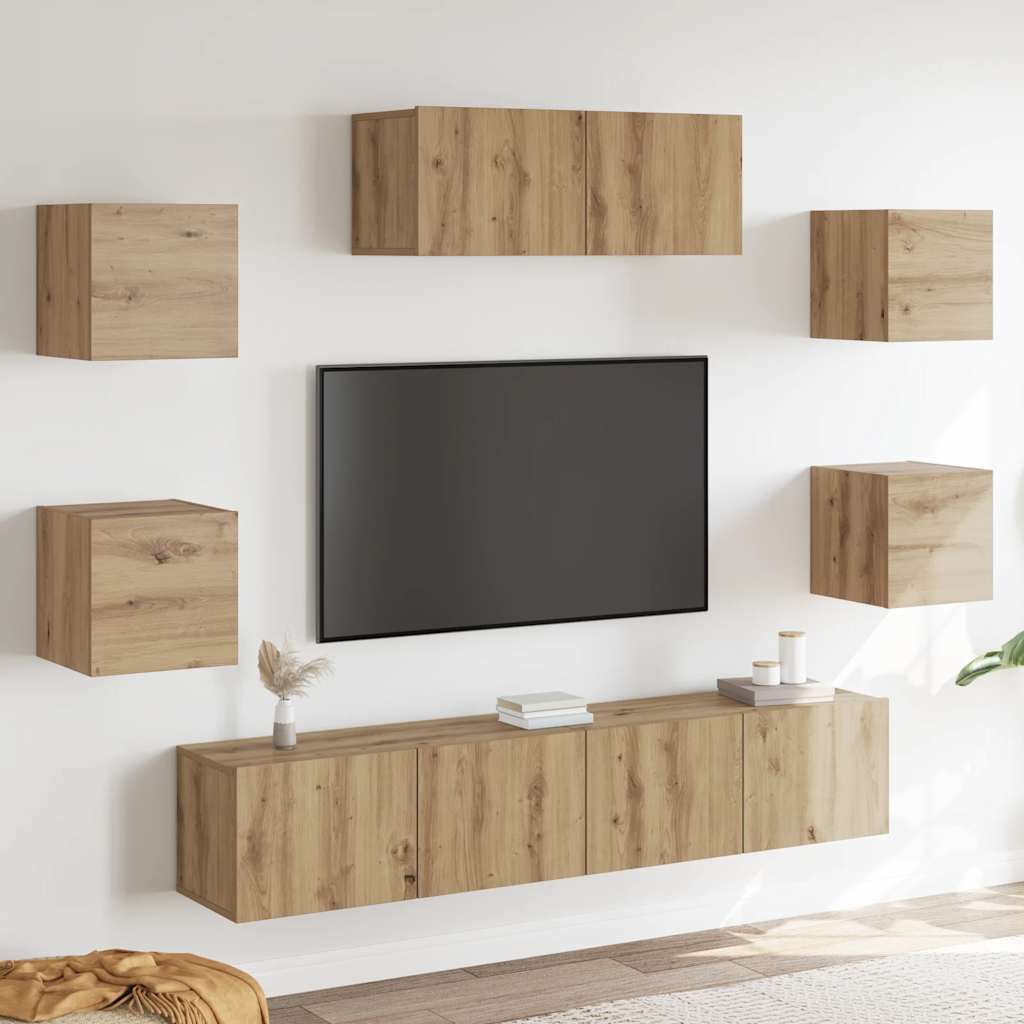 vidaXL 7 Piece TV Cabinet Set Wall-mounted Artisan Oak 1