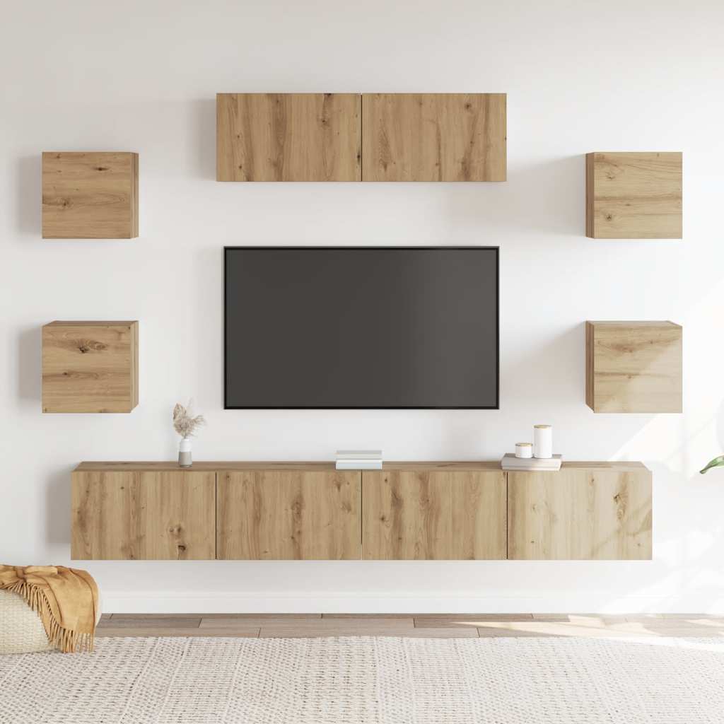 vidaXL 7 Piece TV Cabinet Set Wall-mounted Artisan Oak Engineered Wood 3
