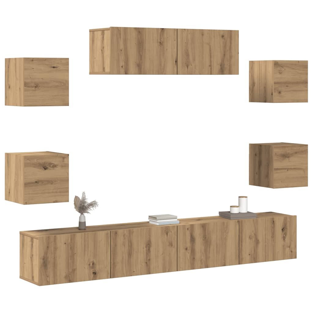 vidaXL 7 Piece TV Cabinet Set Wall-mounted Artisan Oak Engineered Wood 4
