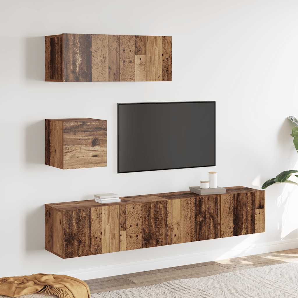 4 Piece TV Cabinet Set Engineered Wood Width 80 cm Old wood