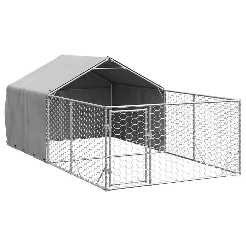 vidaXL Outdoor Dog Kennel with Run 4x2x1.5 m Galvanised Steel 2