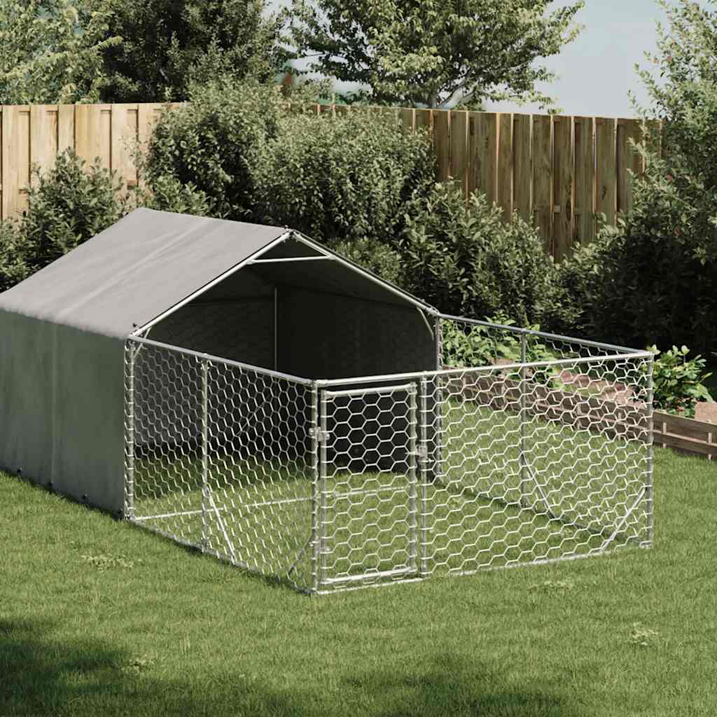 vidaXL Outdoor Dog Kennel with Run 4x2x1.5 m Galvanised Steel 1