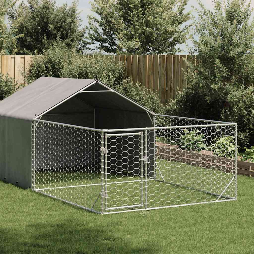 vidaXL Outdoor Dog Kennel with Run 4x2x1.5 m Galvanised Steel