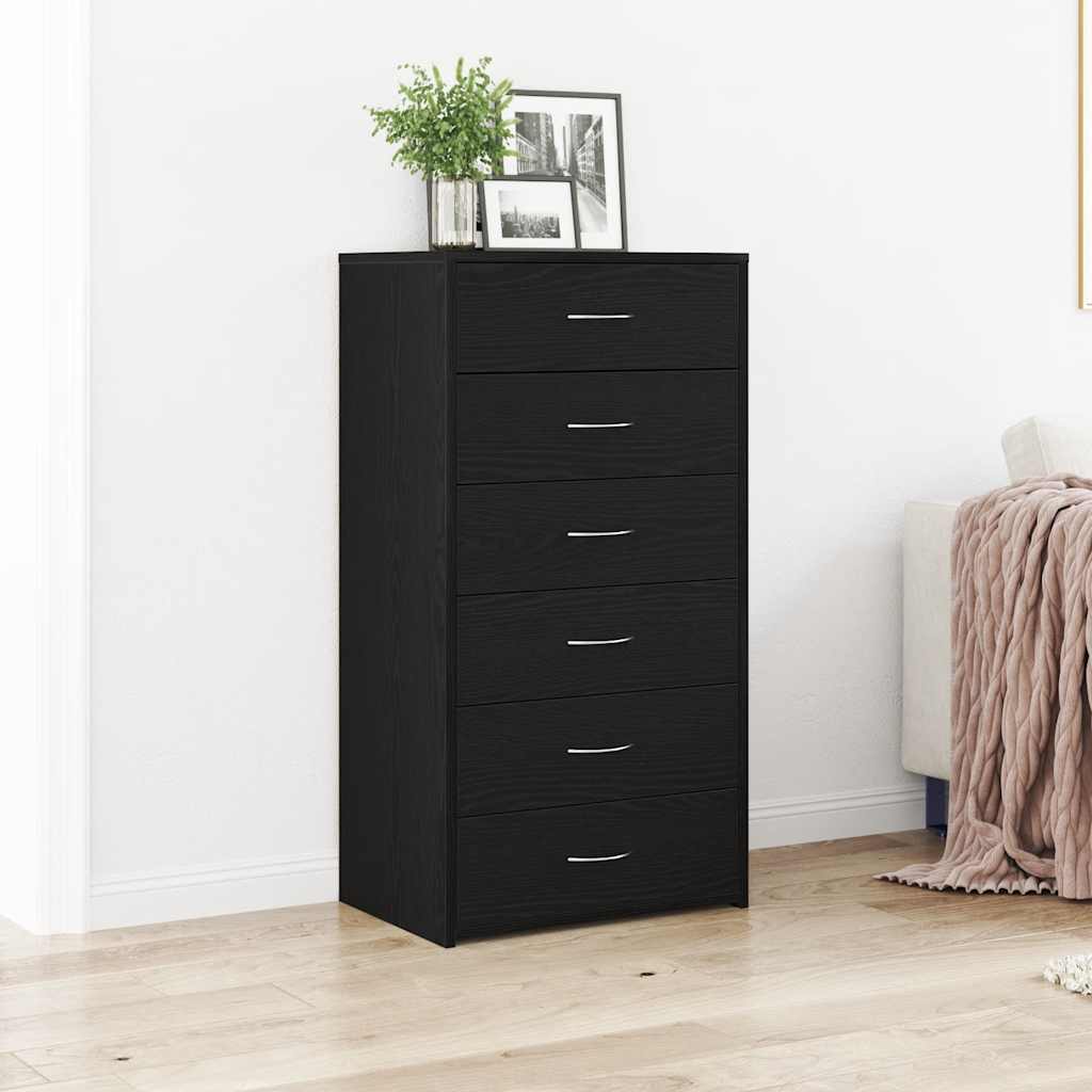 Sideboard with 6 Drawers 50x34x96 cm Engineered Wood Black oak