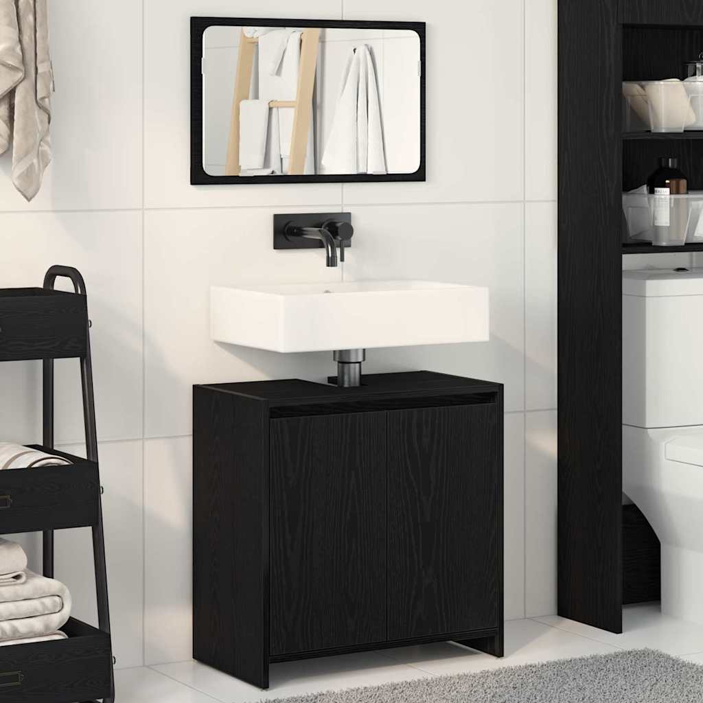 2 Piece Bathroom Furniture Set Engineered Wood Black oak