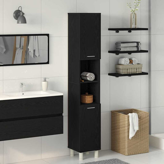 Bathroom Cabinet 30x30x179 cm Engineered Wood Black oak