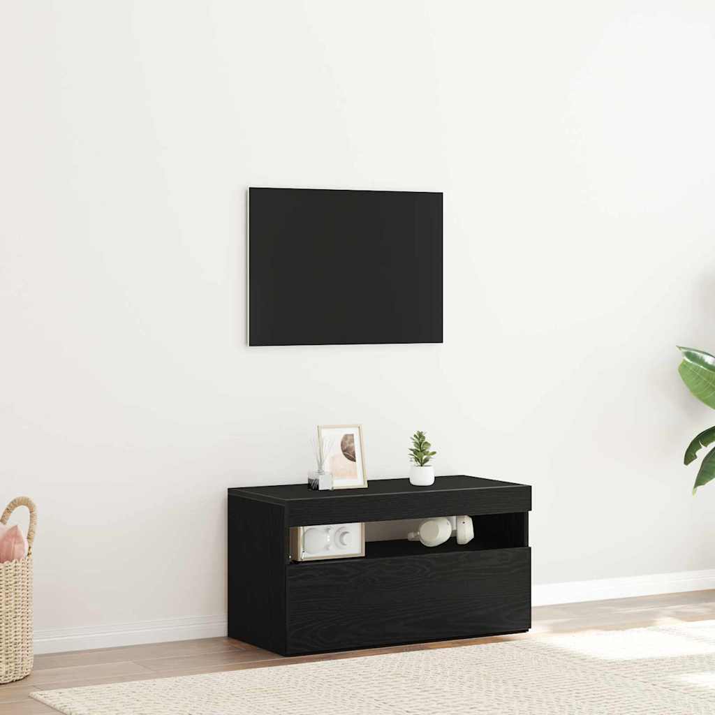 TV Cabinet with LED Lights 75x35x40 cm Black oak