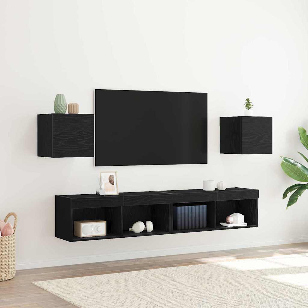 Wall-mounted TV Cabinet Set 30.5x30x30 cm 2 pcs Black oak