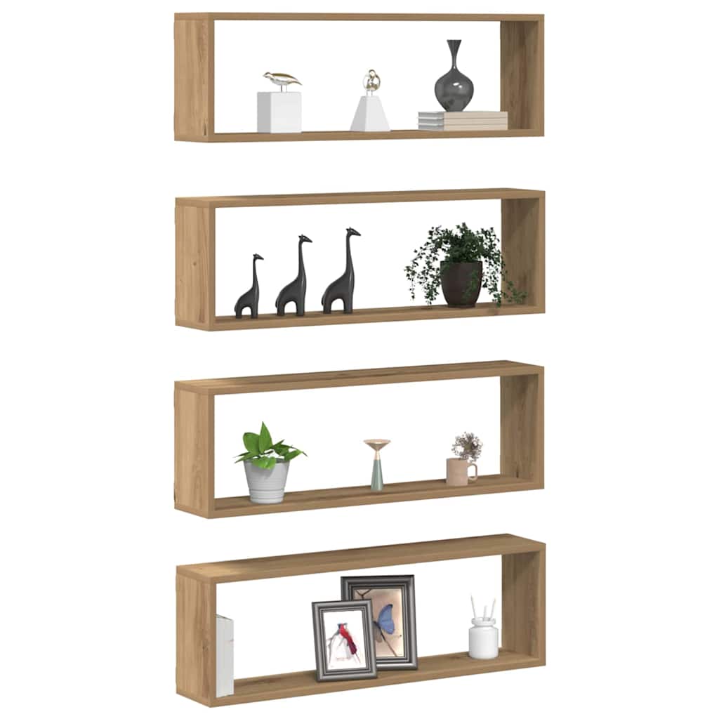 Wall Cube Shelves 80x15x26.5 cm Engineered Wood 4 pcs Artisan oak