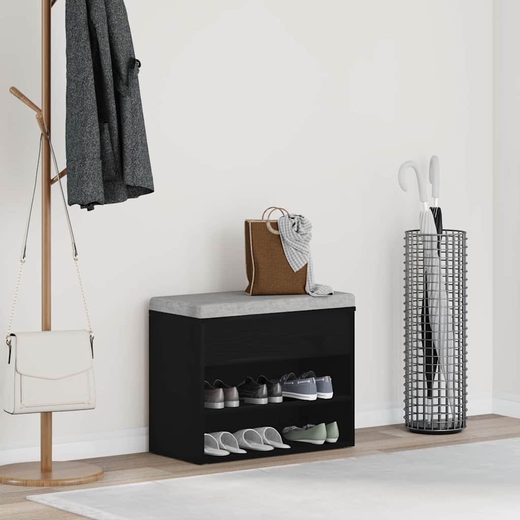 Shoe Bench Engineered Wood Black oak 60 x 30 x 45 cm
