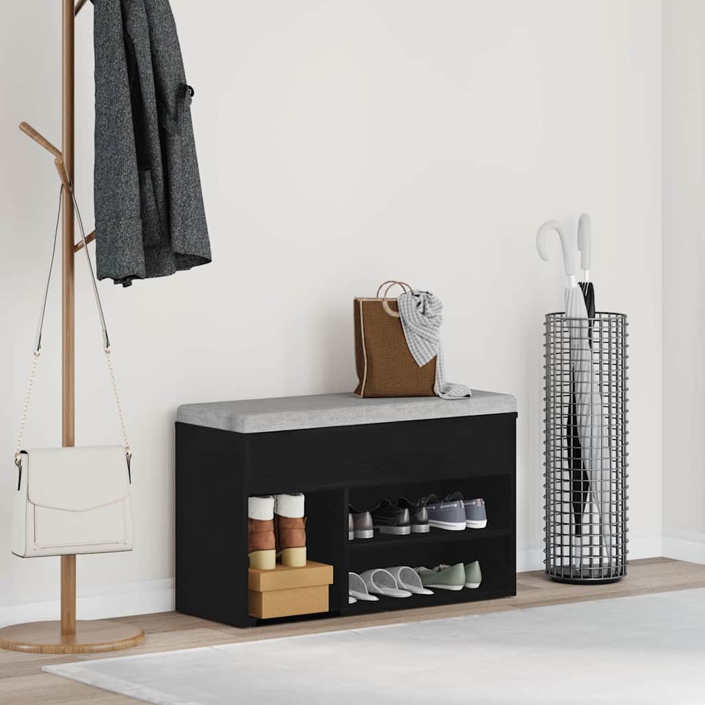 Shoe Bench Engineered Wood Black oak 80 x 30 x 45 cm