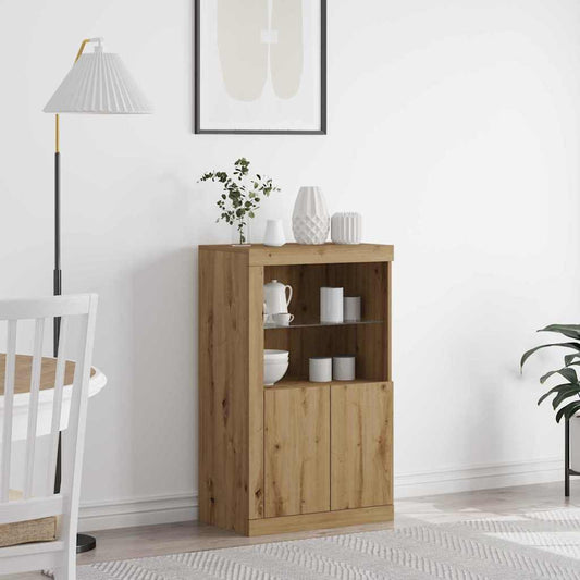 Side Cabinet with LED Lights Engineered Wood Artisan oak