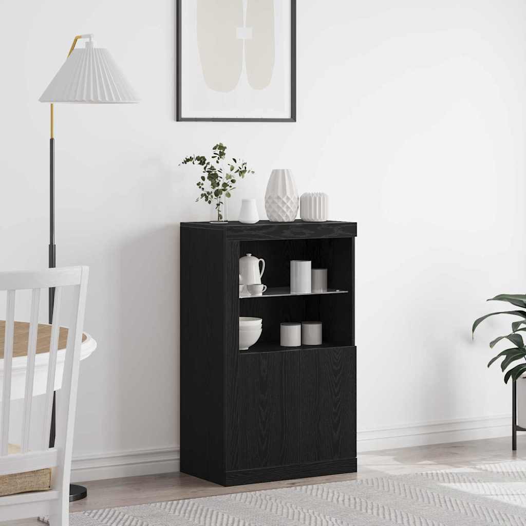 Side Cabinet with LED Lights Engineered Wood Black oak
