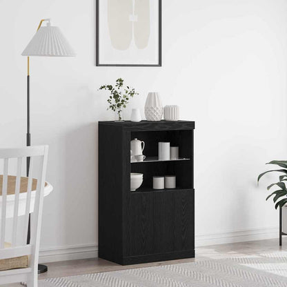 Side Cabinet with LED Lights Engineered Wood Black oak