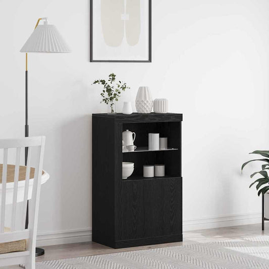 Side Cabinet with LED Lights Engineered Wood Black oak