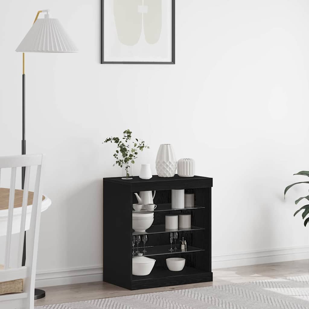 Sideboard with LED Lights 60,5x37x67 cm Black oak